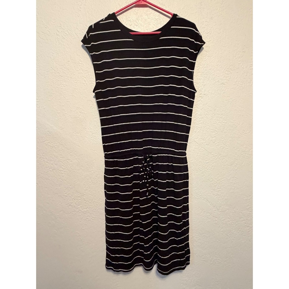 Banana Republic Striped Sleeveless Drawstring Waist Dress Black White Petite M